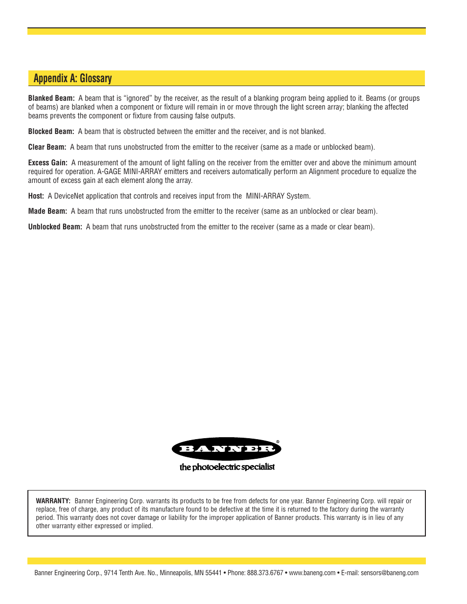 Appendix a: glossary | Banner A-GAGE MINI-ARRAY Series User Manual | Page 24 / 24