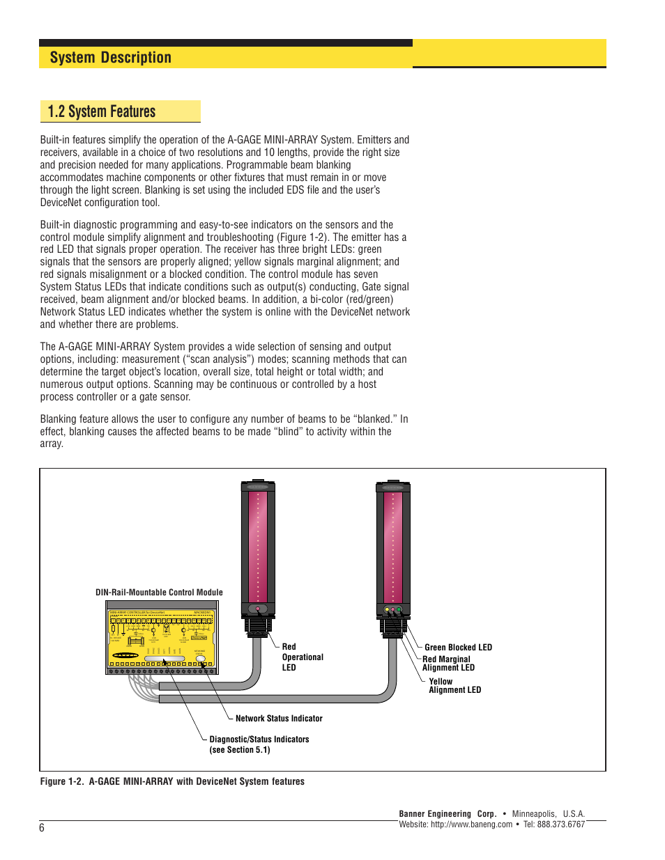 2 system features, System description, Din-rail-mountable control module | Banner A-GAGE MINI-ARRAY Series User Manual | Page 6 / 24