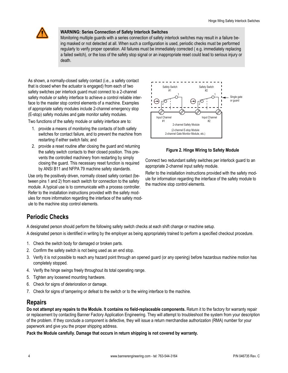 Periodic checks, Repairs | Banner SI-HG63 Hinge Style Switches User Manual | Page 4 / 7