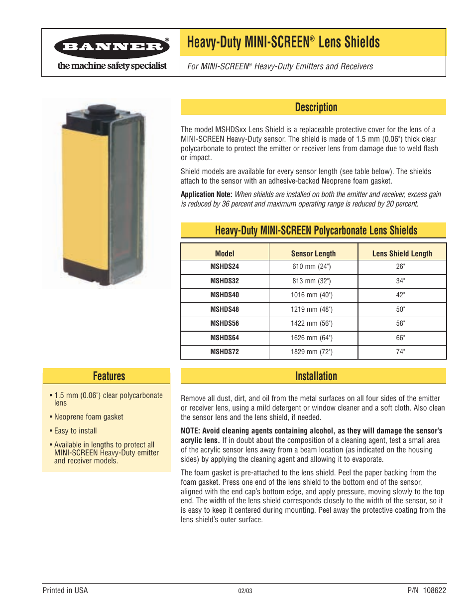 Banner Heavy-Duty MINI-SCREEN User Manual | 2 pages