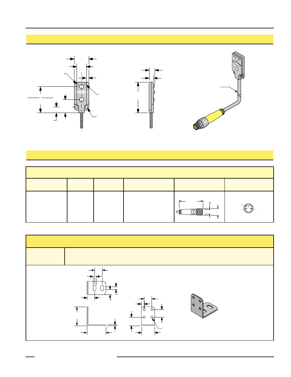 Vs2 series convergent mode, Vs2 series convergent mode sensor dimensions, Accessories | Vs2 series mounting brackets, Quick-disconnect (qd) cables, Style models length for use with dimensions pinout | Banner VS2 Series User Manual | Page 3 / 4