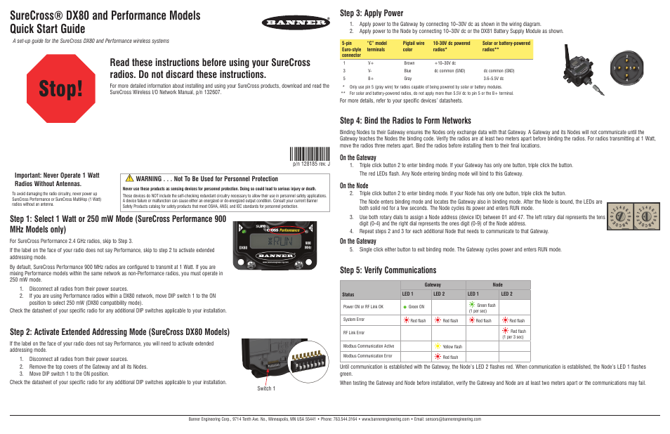Banner SureCross DX80 Wireless Networks User Manual | 2 pages