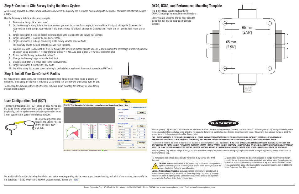 Step 7: install your surecross ® radios, Dx70, dx80, and performance mounting template | Banner SureCross DX80 Wireless Networks User Manual | Page 2 / 2