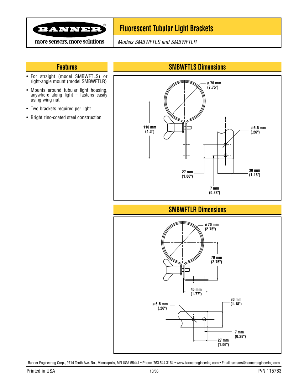 Banner Vision Brackets User Manual | 1 page