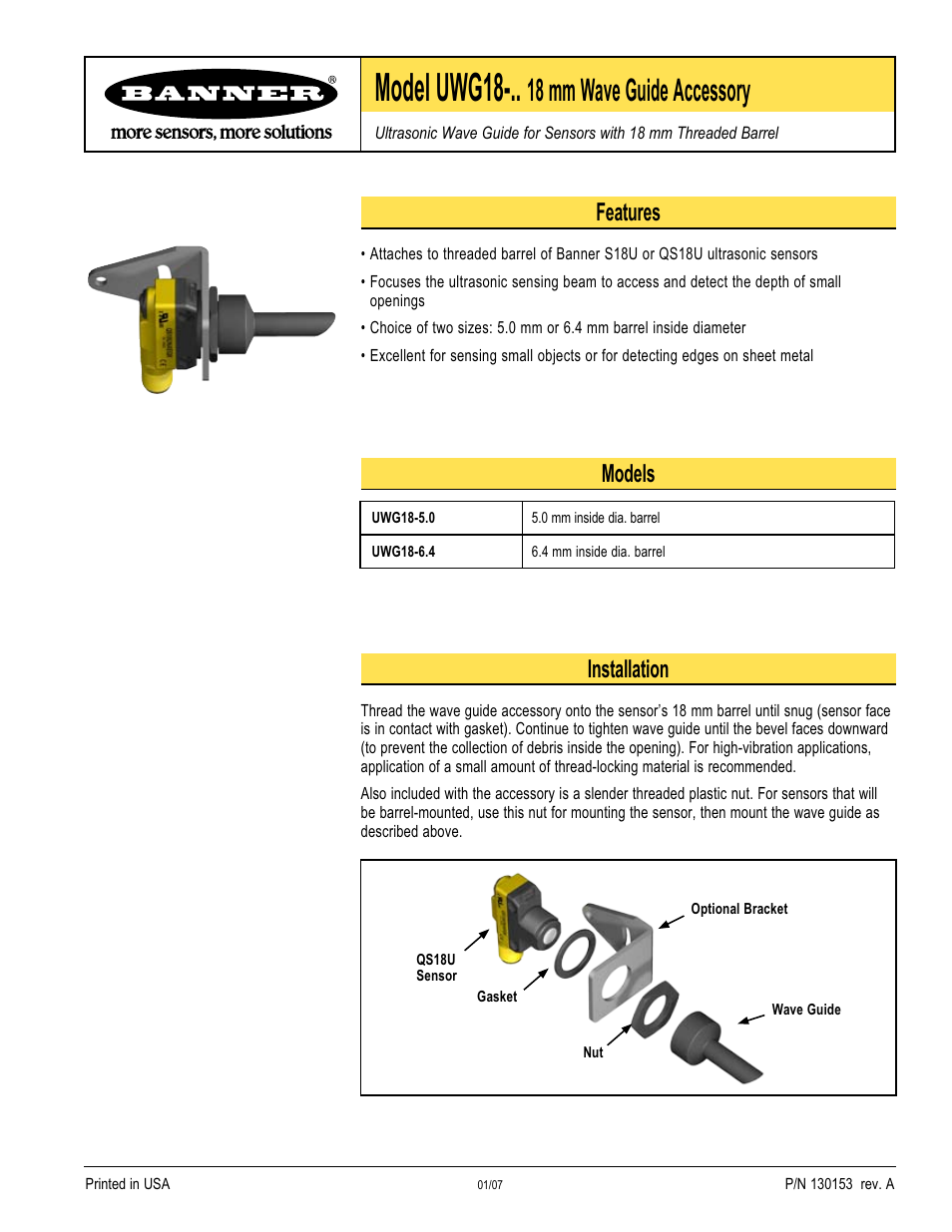 Banner U-GAGE S18U Series—Analog User Manual | 2 pages