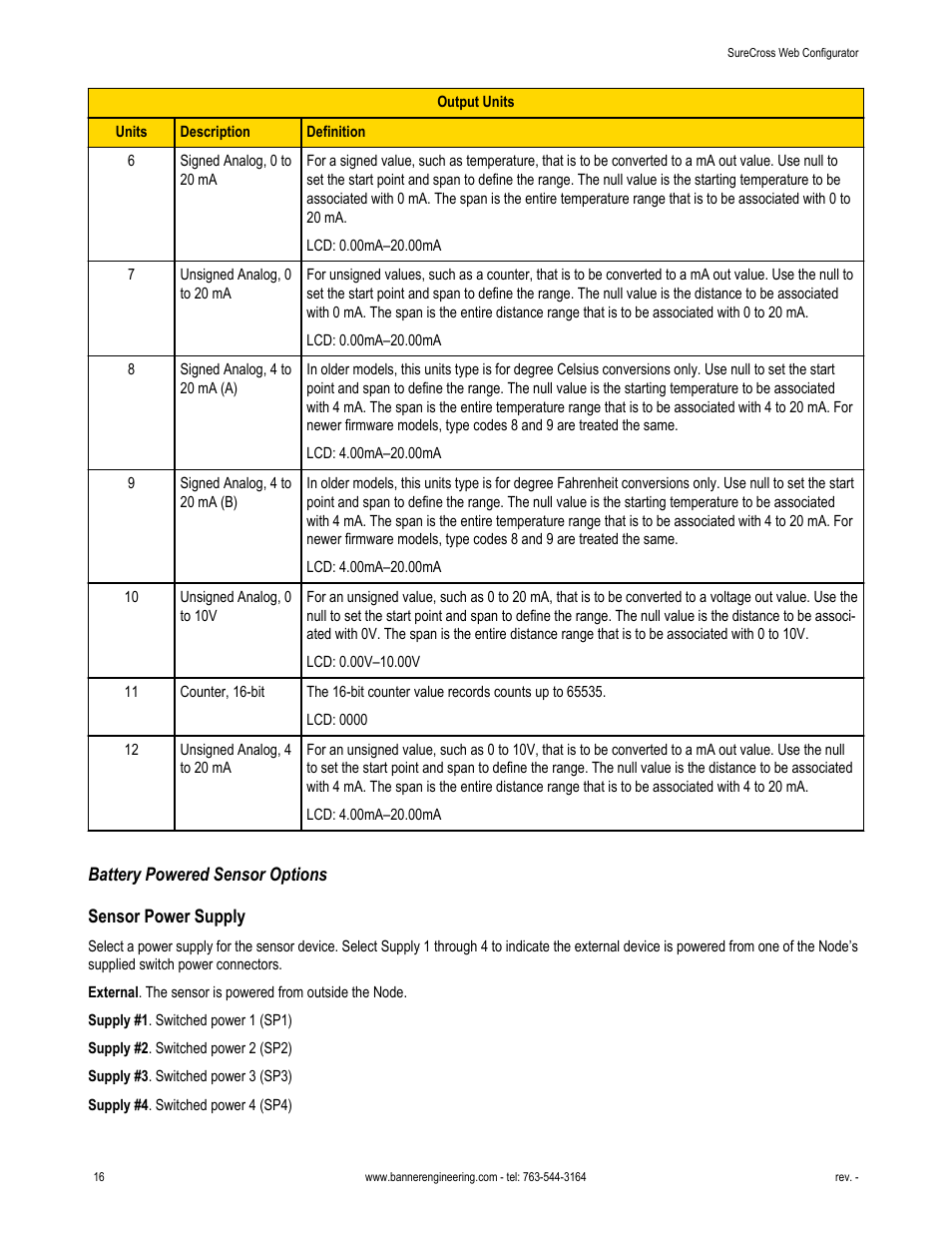 Battery powered sensor options, Sensor power supply | Banner SureCross DX80 Wireless Networks User Manual | Page 16 / 81