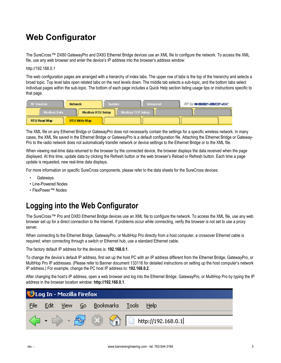 Web configurator, Logging into the web configurator | Banner SureCross DX80 Wireless Networks User Manual | Page 3 / 81