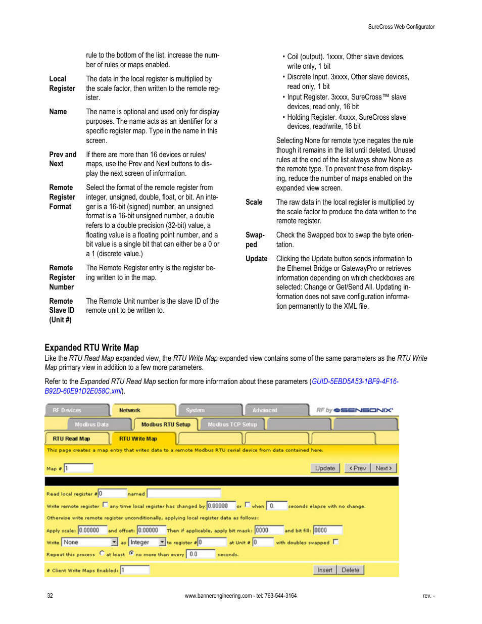 Expanded rtu write map | Banner SureCross DX80 Wireless Networks User Manual | Page 32 / 81