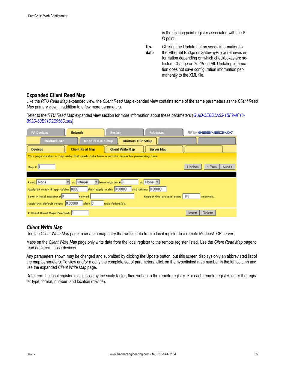 Expanded client read map, Client write map | Banner SureCross DX80 Wireless Networks User Manual | Page 35 / 81