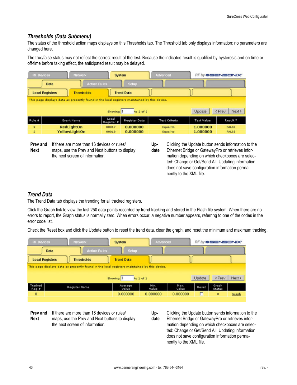 Thresholds (data submenu), Trend data | Banner SureCross DX80 Wireless Networks User Manual | Page 40 / 81