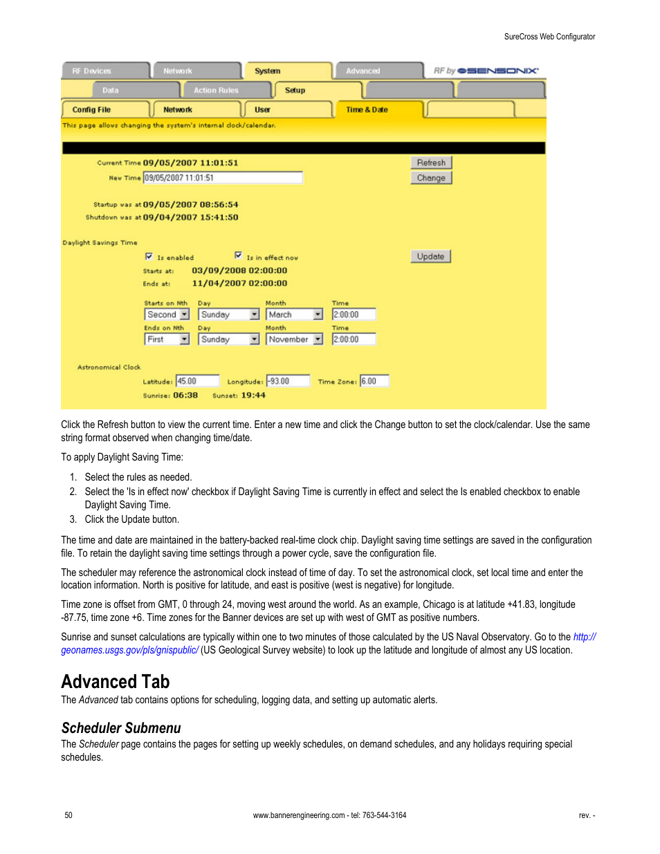 Advanced tab, Scheduler submenu | Banner SureCross DX80 Wireless Networks User Manual | Page 50 / 81