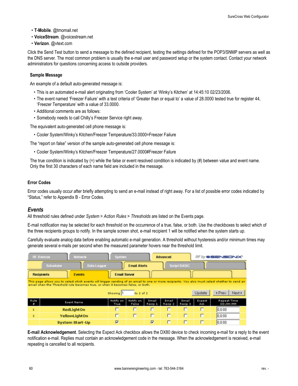 Events | Banner SureCross DX80 Wireless Networks User Manual | Page 60 / 81