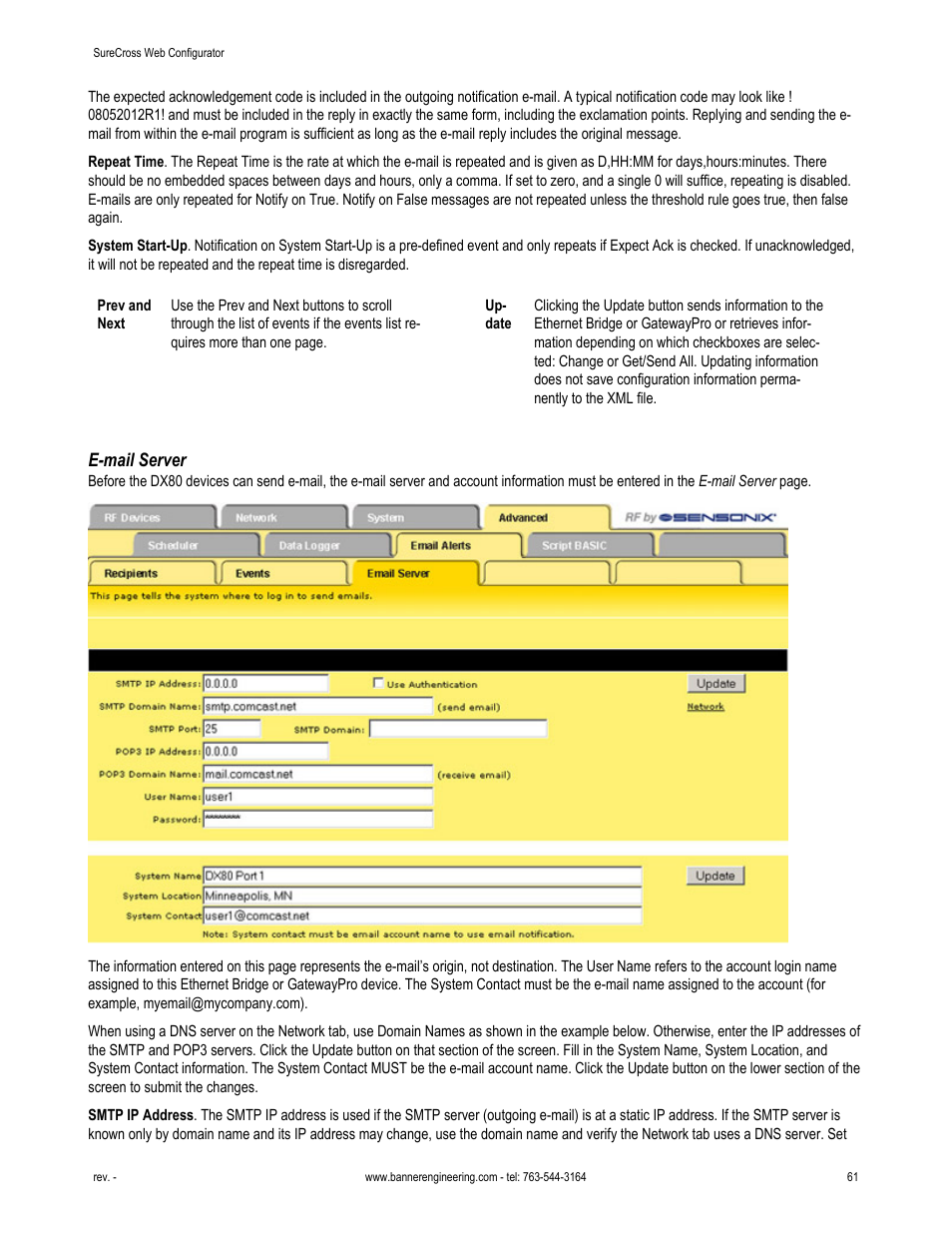 E-mail server | Banner SureCross DX80 Wireless Networks User Manual | Page 61 / 81