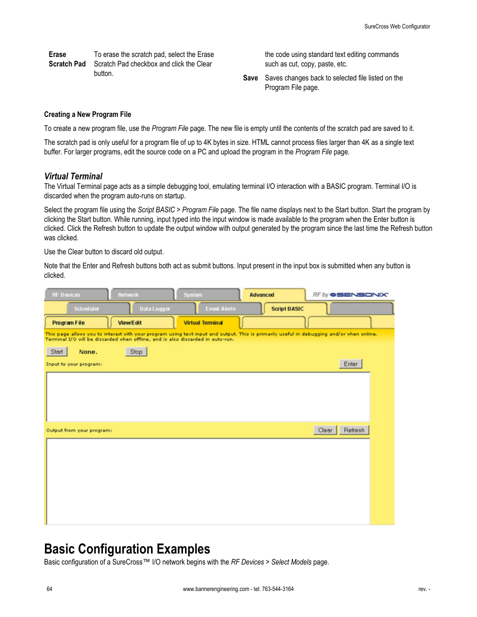 Virtual terminal, Basic configuration examples | Banner SureCross DX80 Wireless Networks User Manual | Page 64 / 81