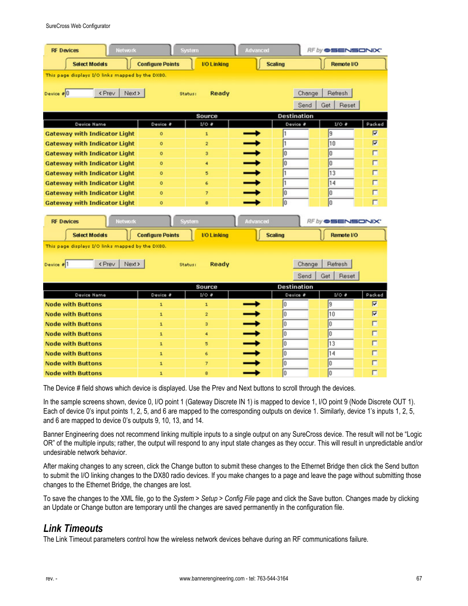 Link timeouts | Banner SureCross DX80 Wireless Networks User Manual | Page 67 / 81