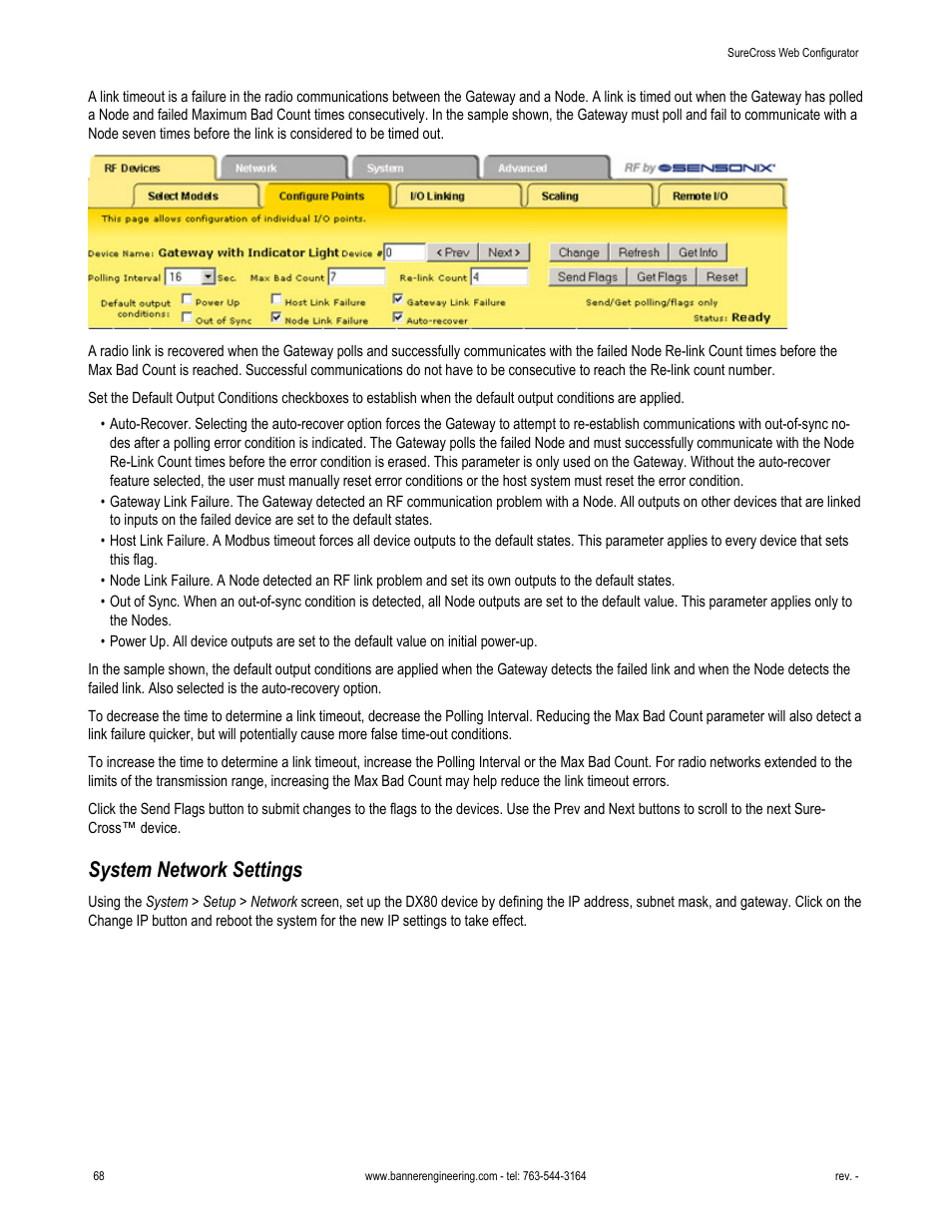 System network settings | Banner SureCross DX80 Wireless Networks User Manual | Page 68 / 81