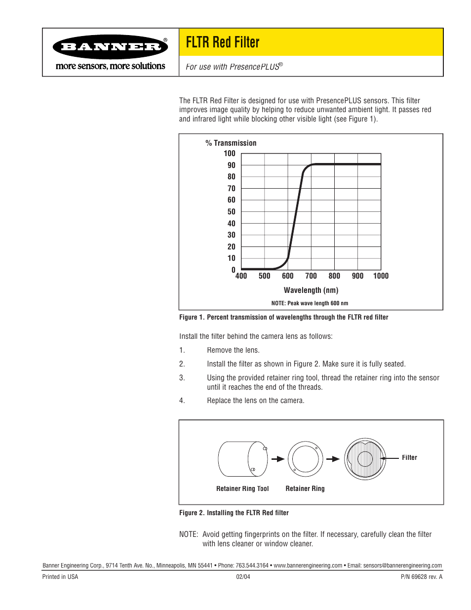 Banner FLTR Red Filter User Manual | 1 page