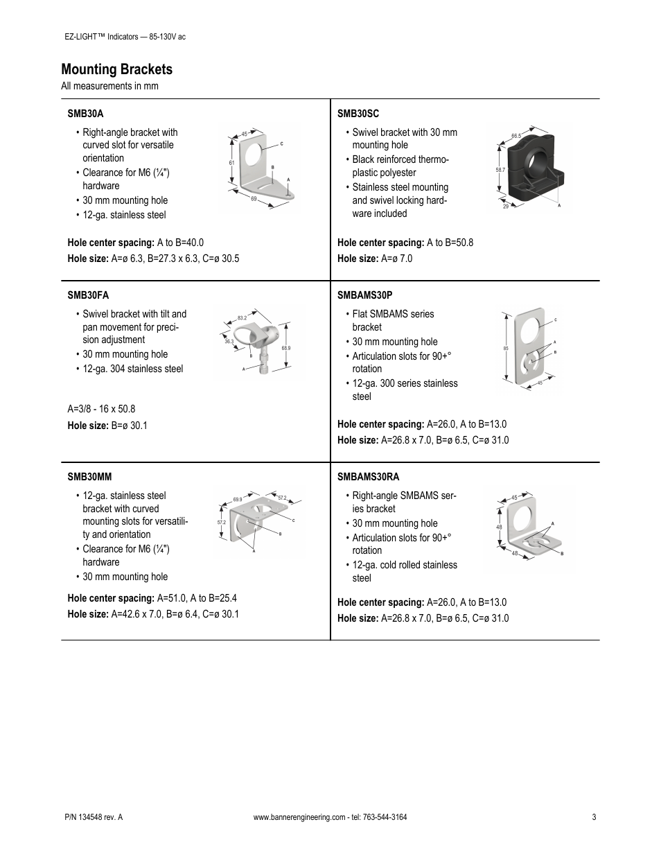 Mounting brackets | Banner K80L General Purpose EZ-LIGHT User Manual | Page 3 / 4