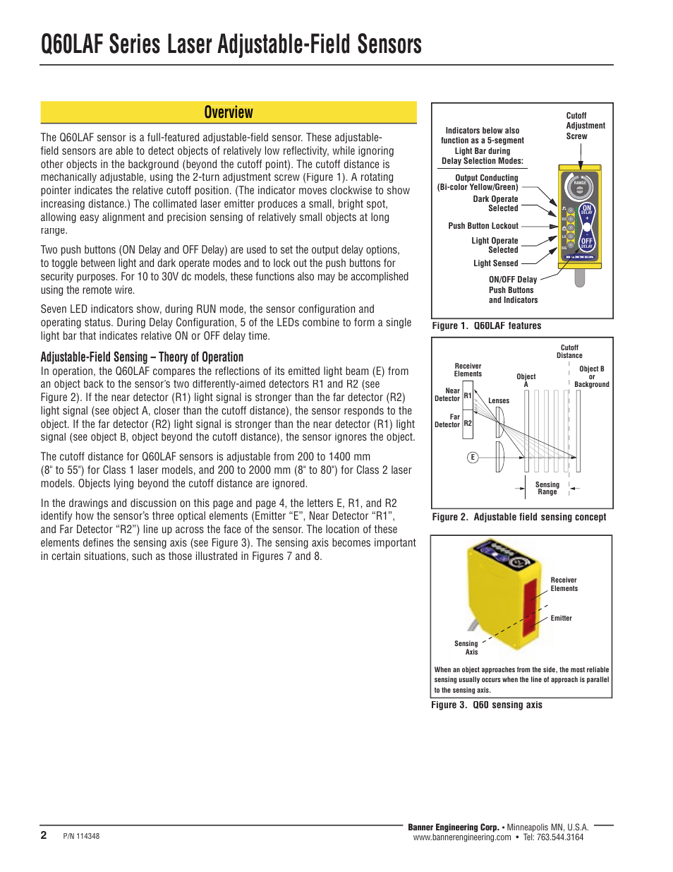 Q60laf series laser adjustable-field sensors, Overview, Adjustable-field sensing – theory of operation | Banner Q60 Background Suppression Series User Manual | Page 2 / 12