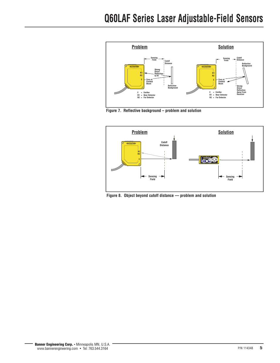 Q60laf series laser adjustable-field sensors, Solution problem, Banner engineering corp | Banner Q60 Background Suppression Series User Manual | Page 5 / 12