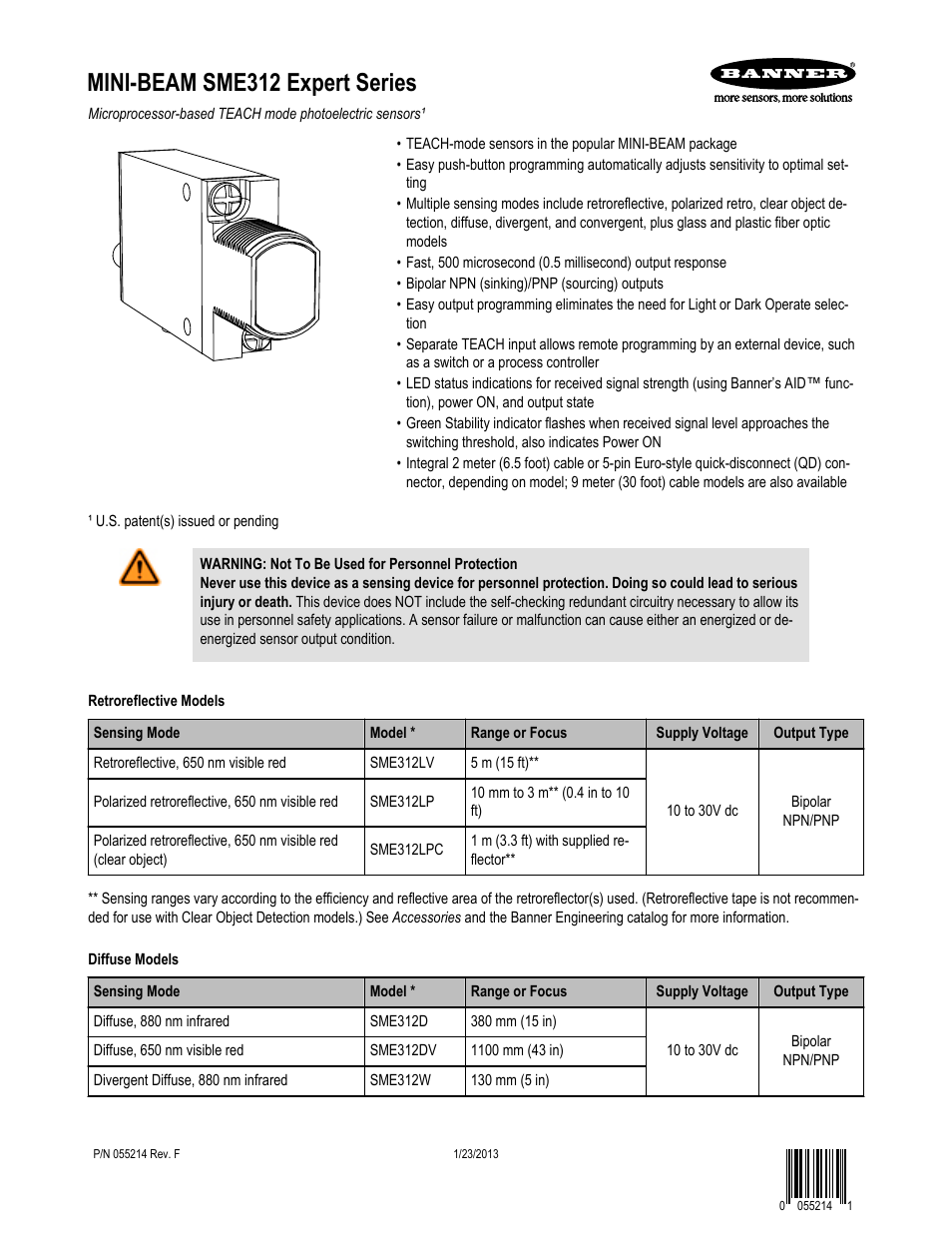 Banner MINI-BEAM Expert Series User Manual | 13 pages