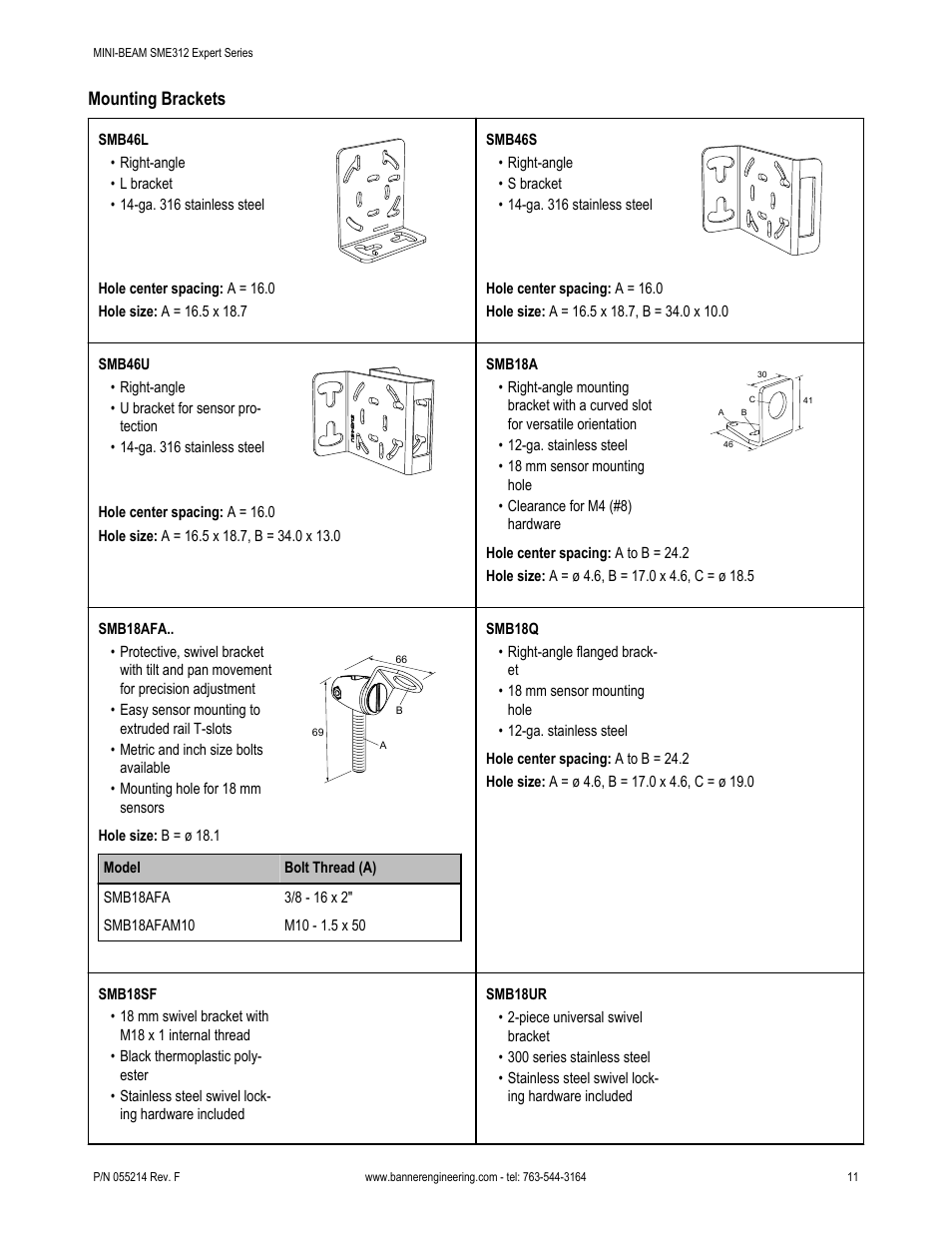 Mounting brackets | Banner MINI-BEAM Expert Series User Manual | Page 11 / 13