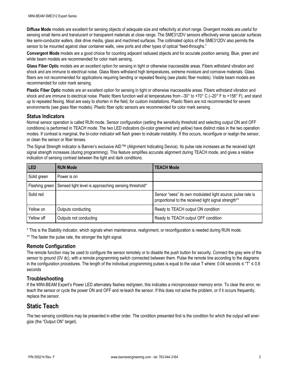 Static teach | Banner MINI-BEAM Expert Series User Manual | Page 3 / 13