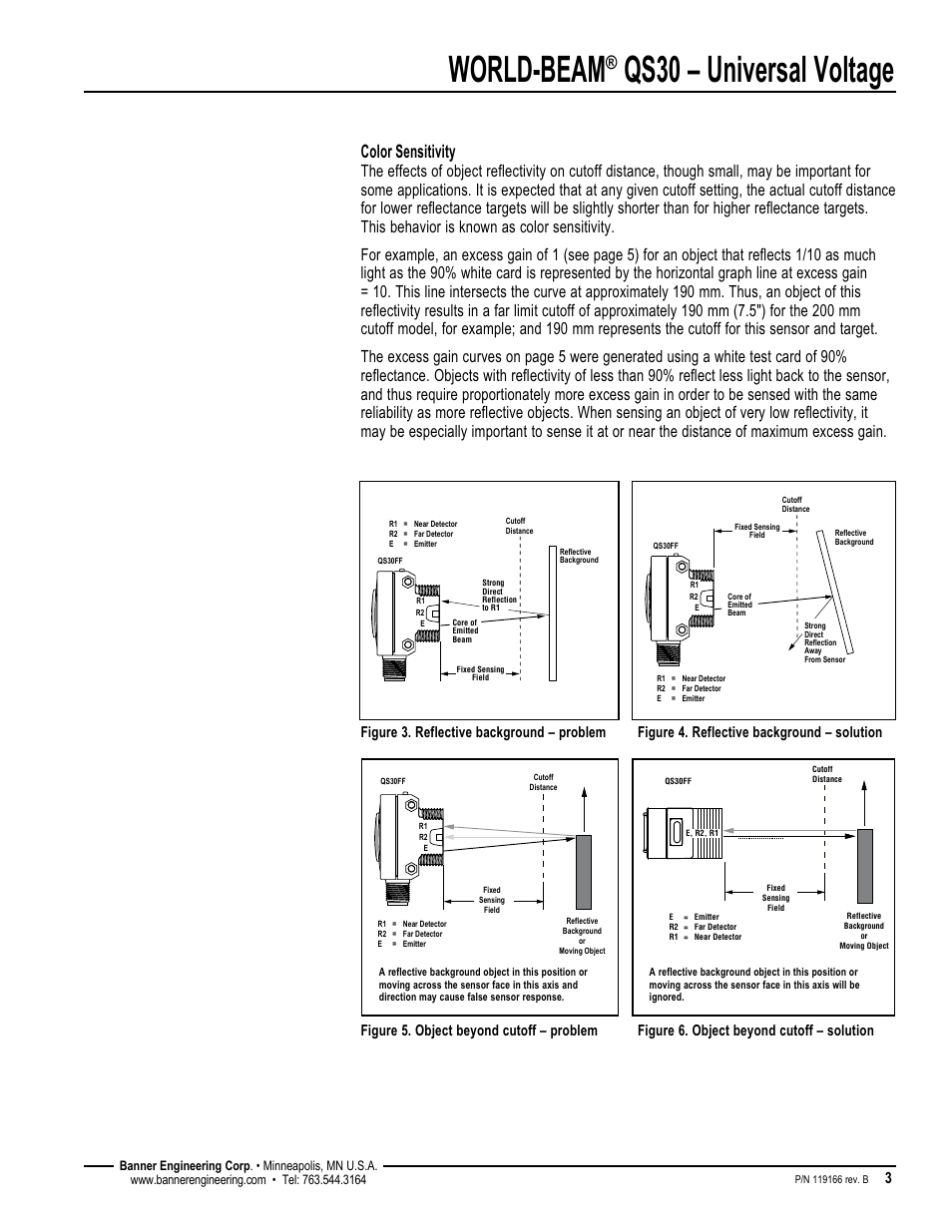 World-beam, Qs30 – universal voltage, Color sensitivity | Banner WORLD-BEAM QS30 Series User Manual | Page 3 / 8