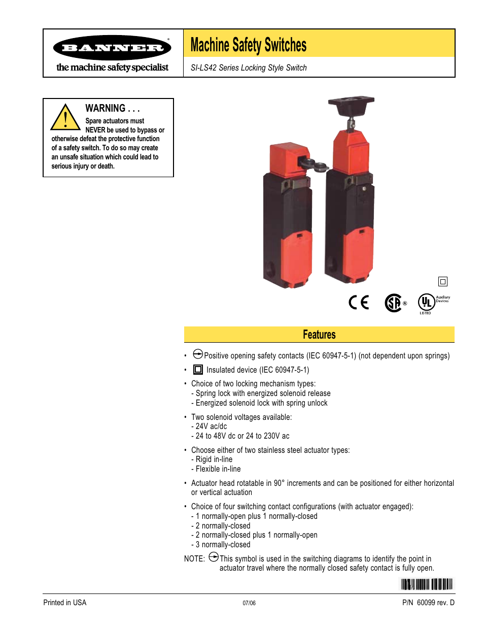 Banner SI-QM100 Locking Style Switches User Manual | 12 pages