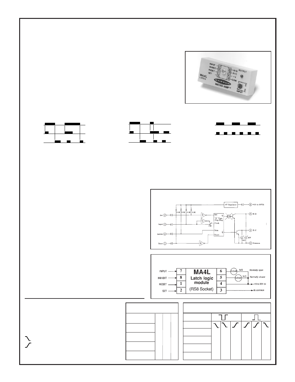 Micro-amp, System, Ma4l latch logic module | Micro-amp ma4l specifications, Logic truth tables | Banner MICRO-AMP Series User Manual | Page 13 / 20