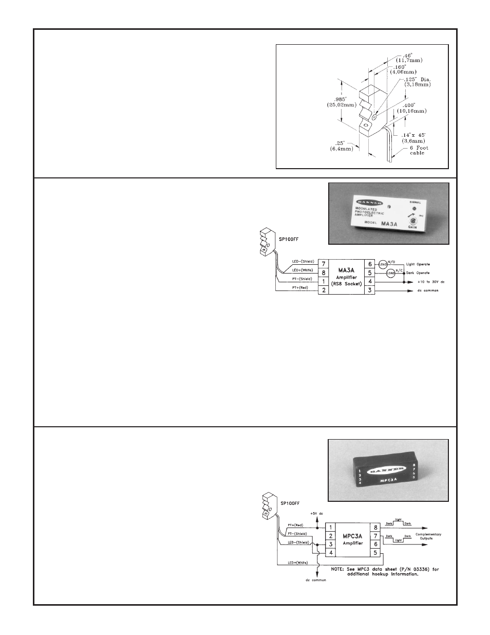 Specifications, model sp100ff, Specifications | Banner MICRO-AMP Series User Manual | Page 18 / 20