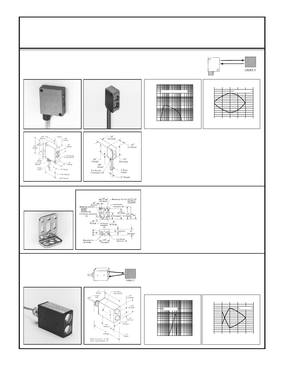 Diffuse mode excess gain beam pattern, Universal mounting bracket for sp300 sensors | Banner MICRO-AMP Series User Manual | Page 8 / 20