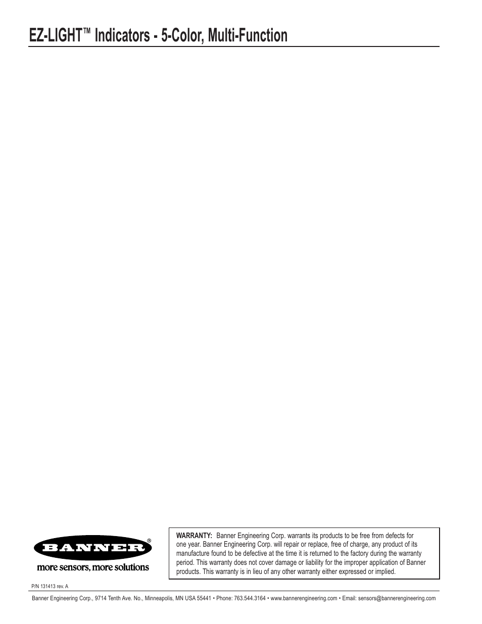 Ez-light, Indicators - 5-color, multi-function | Banner K50FL Multi-Function EZ-LIGHT User Manual | Page 8 / 8