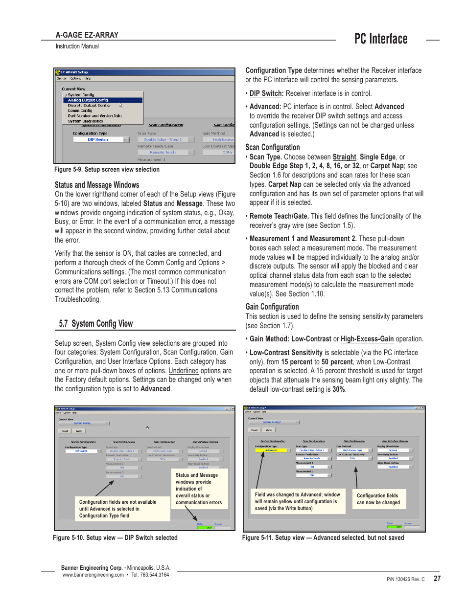 7 system config view, Pc interface | Banner EZ-ARRAY USB Serial Adapter User Manual | Page 29 / 48