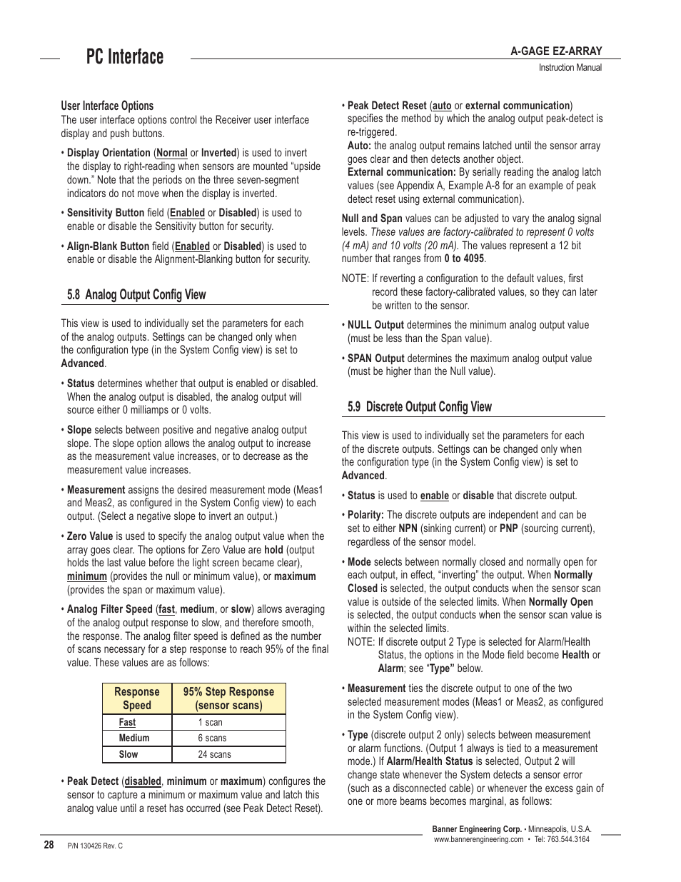 Pc interface, 8 analog output config view, 9 discrete output config view | Banner EZ-ARRAY USB Serial Adapter User Manual | Page 30 / 48