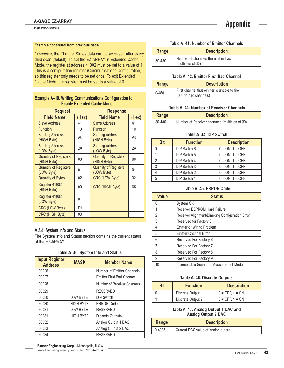 Appendix, A.3.4 system info and status | Banner EZ-ARRAY USB Serial Adapter User Manual | Page 45 / 48