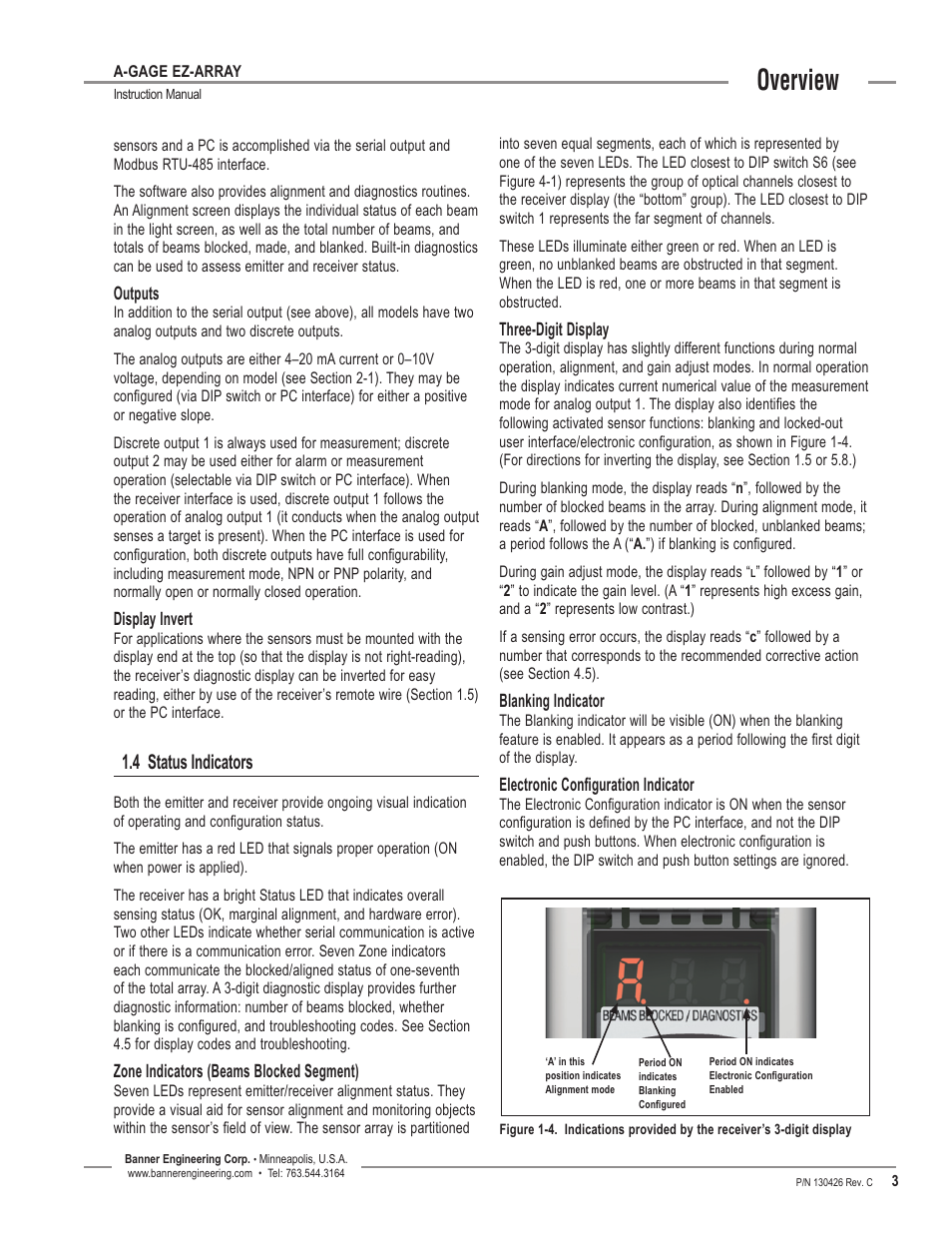 4 status indicators, Overview | Banner EZ-ARRAY USB Serial Adapter User Manual | Page 5 / 48