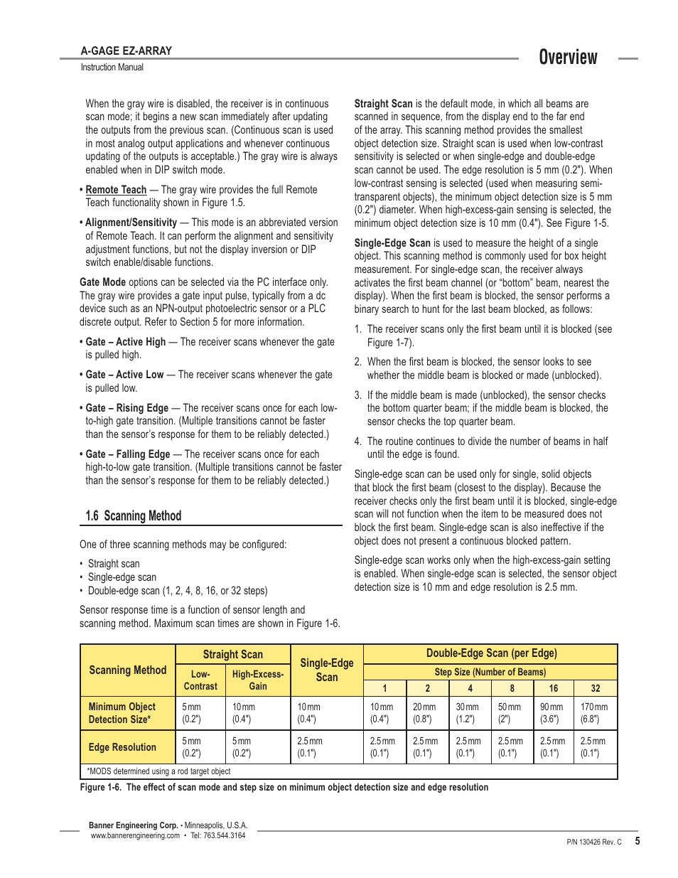 6 scanning method, Overview | Banner EZ-ARRAY USB Serial Adapter User Manual | Page 7 / 48