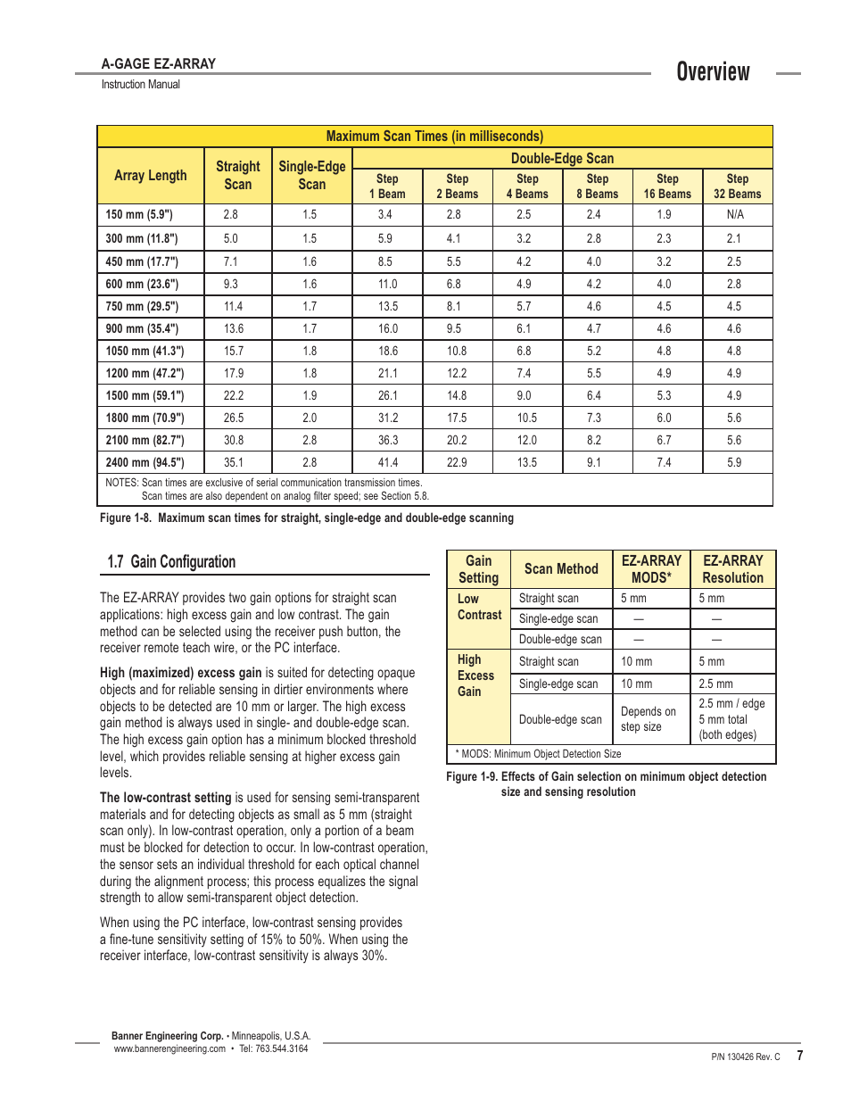 7 gain configuration, Overview | Banner EZ-ARRAY USB Serial Adapter User Manual | Page 9 / 48