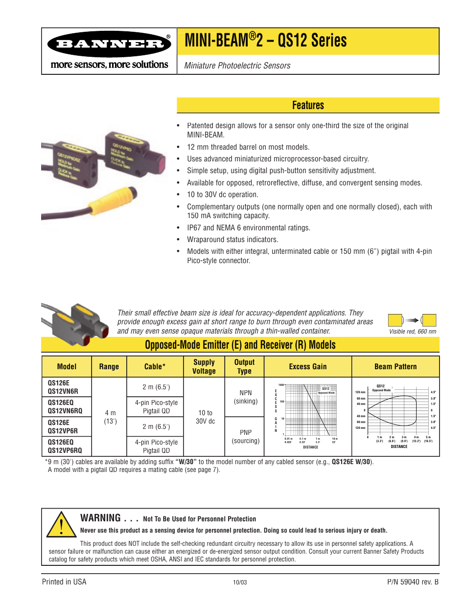 Banner MINI-BEAM2 QS12 Series User Manual | 8 pages