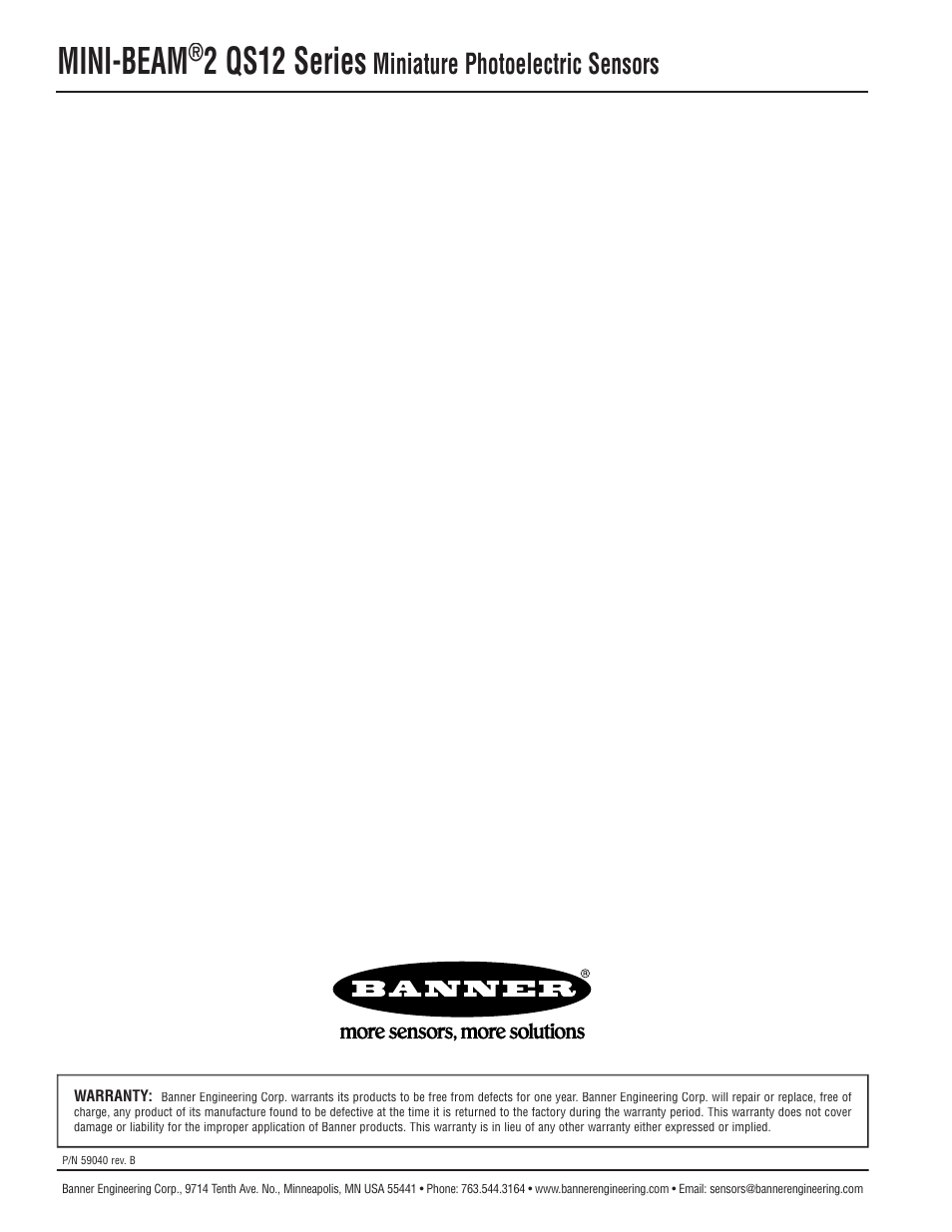 Mini-beam, 2 qs12 series, Miniature photoelectric sensors | Banner MINI-BEAM2 QS12 Series User Manual | Page 8 / 8