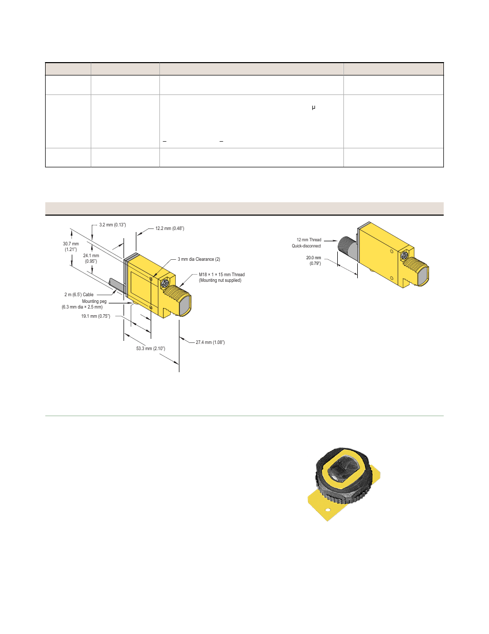 Accessories, Mini-beam model modifications, Dimensions | Banner MINI-BEAM Series User Manual | Page 4 / 7