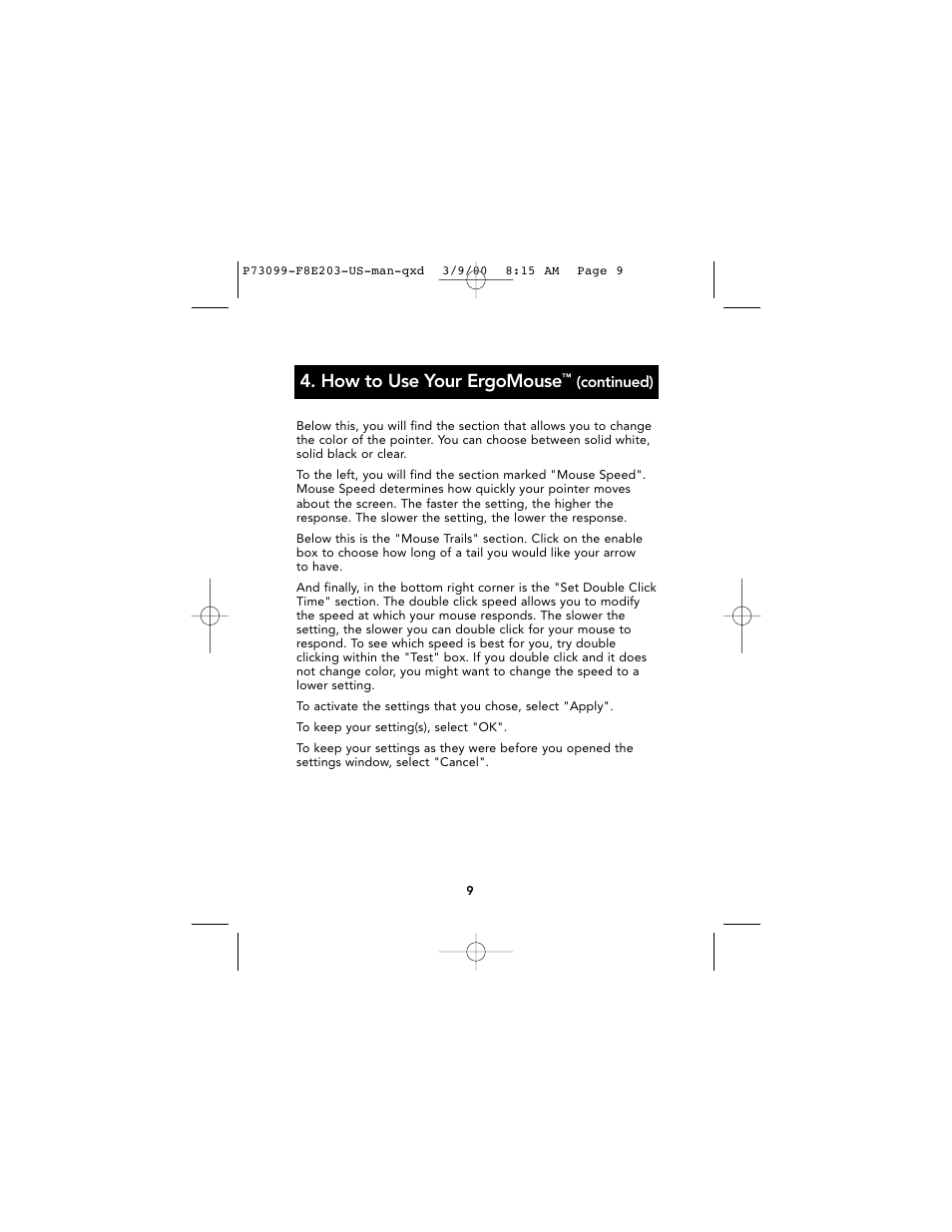 How to use your ergomouse | Belkin Ergo F8E203-BLK User Manual | Page 10 / 14