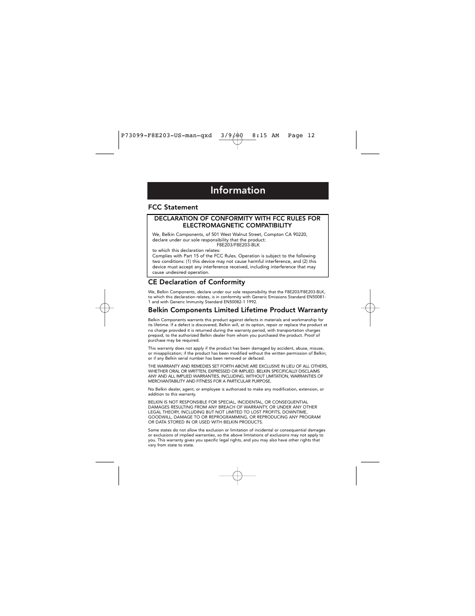 Information | Belkin Ergo F8E203-BLK User Manual | Page 13 / 14