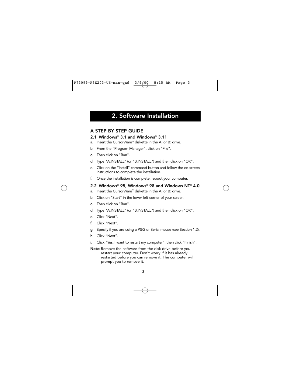 Software installation | Belkin Ergo F8E203-BLK User Manual | Page 4 / 14