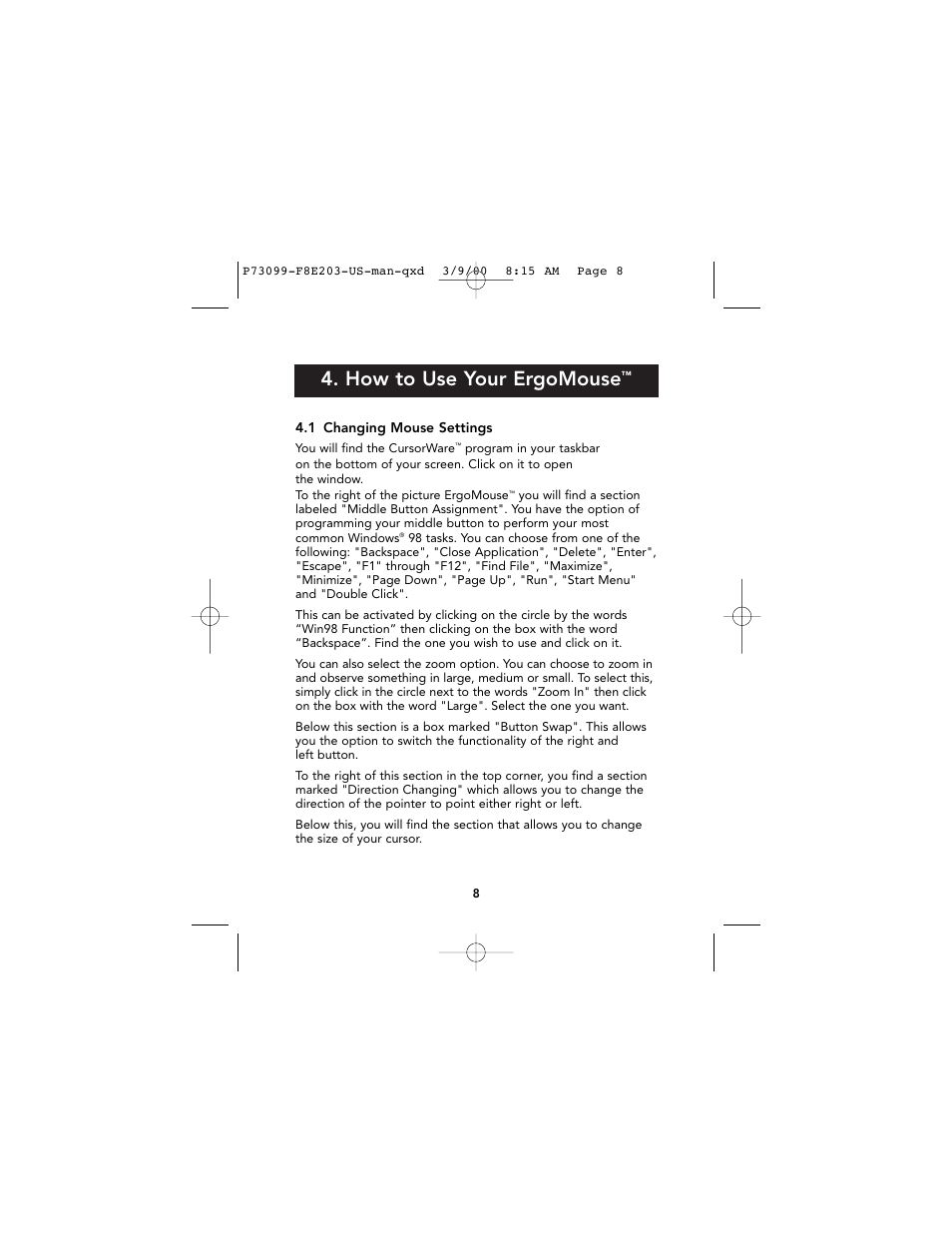 How to use your ergomouse | Belkin Ergo F8E203-BLK User Manual | Page 9 / 14