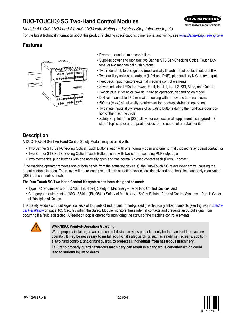 Banner DUO-TOUCH SG Two-Hand Control Safety Modules User Manual | 20 pages