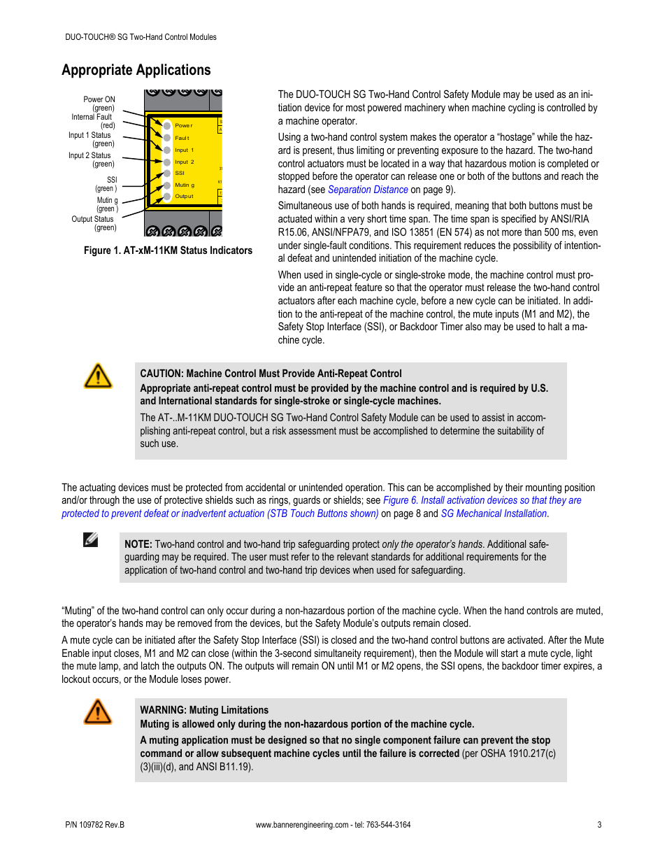 Appropriate applications | Banner DUO-TOUCH SG Two-Hand Control Safety Modules User Manual | Page 3 / 20