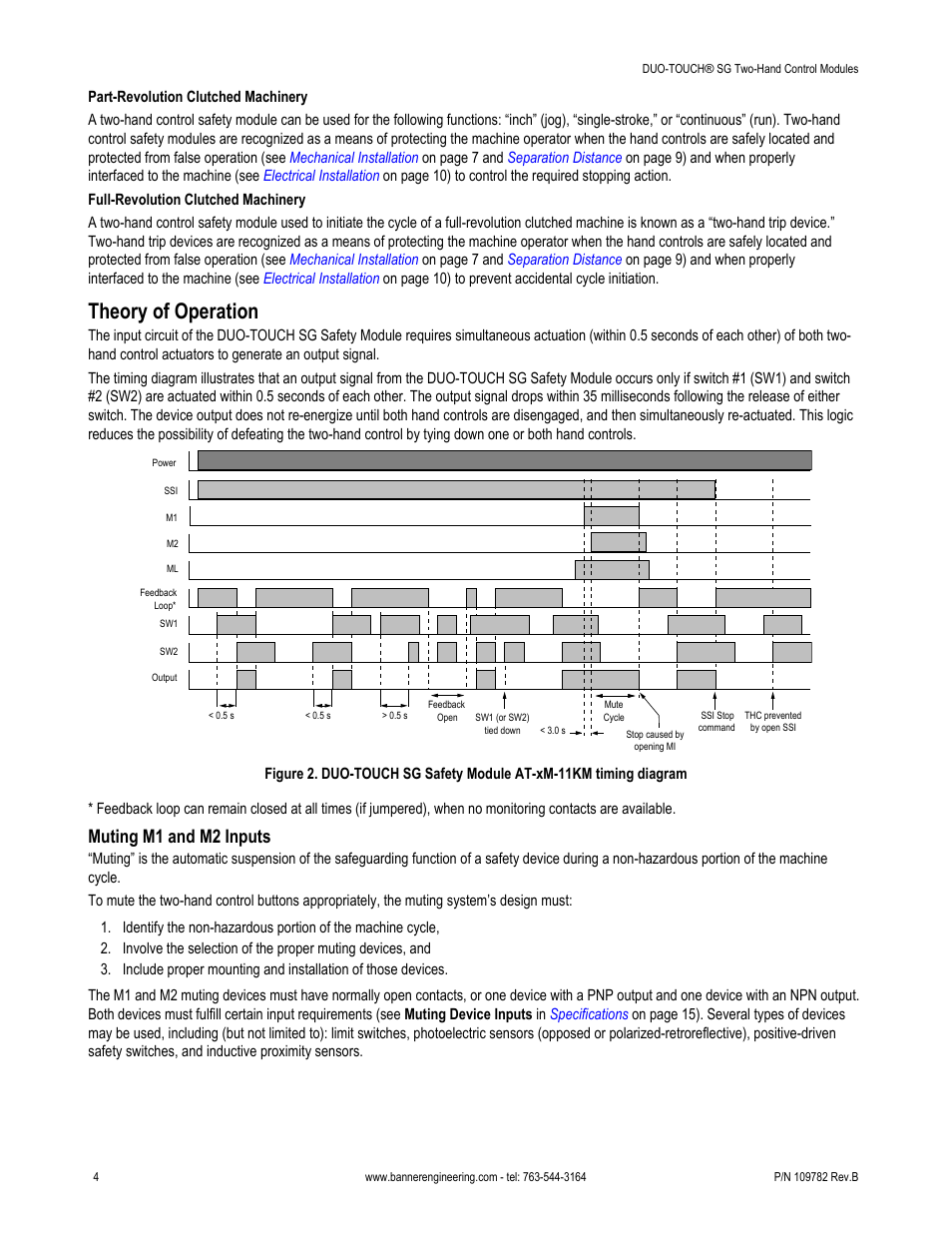 Theory of operation, Muting m1 and m2 inputs | Banner DUO-TOUCH SG Two-Hand Control Safety Modules User Manual | Page 4 / 20