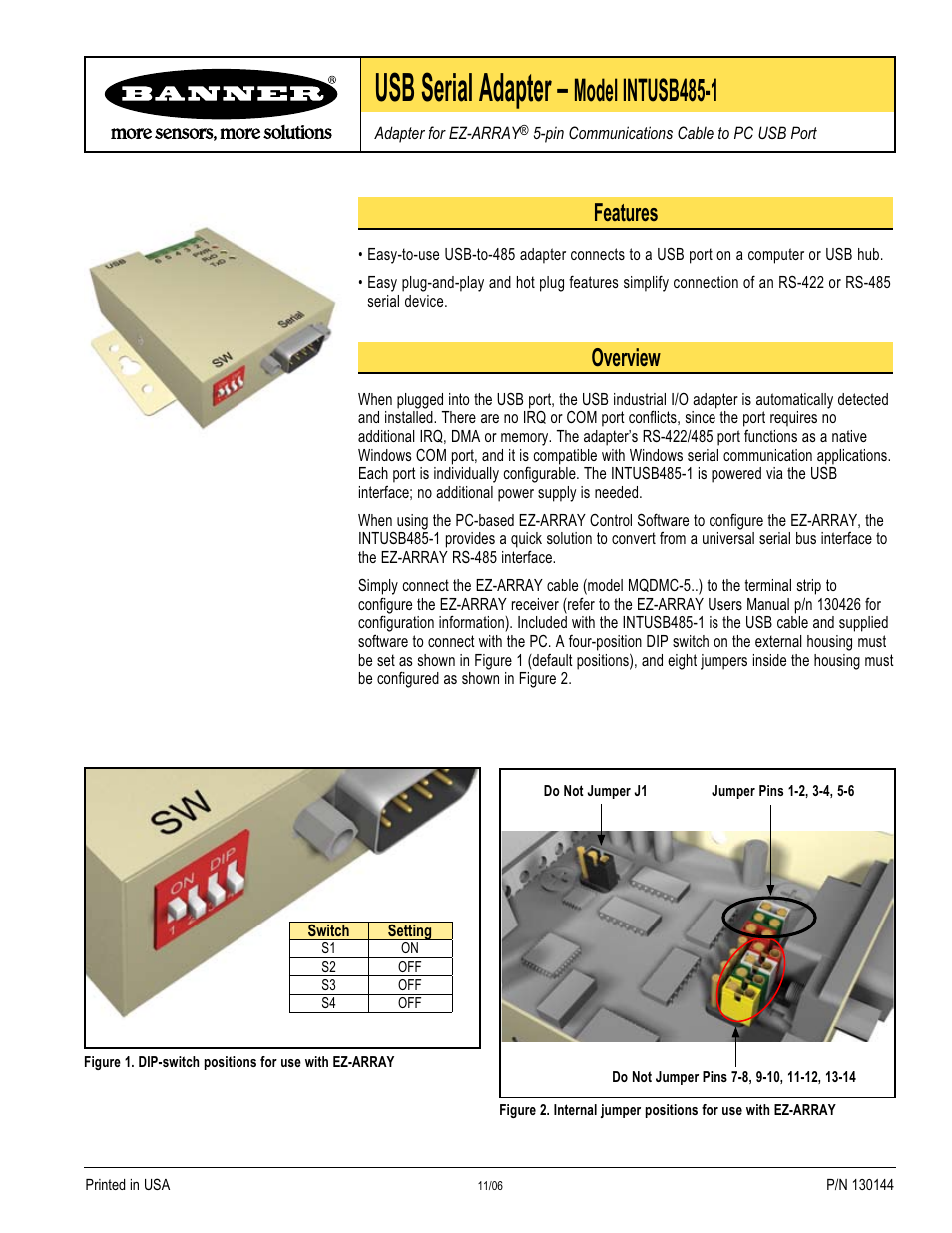 Banner EZ-ARRAY USB Serial Adapter User Manual | 2 pages